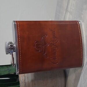 Crown Royal Brown Leather Whiskey Bourbon Flask 8 oz